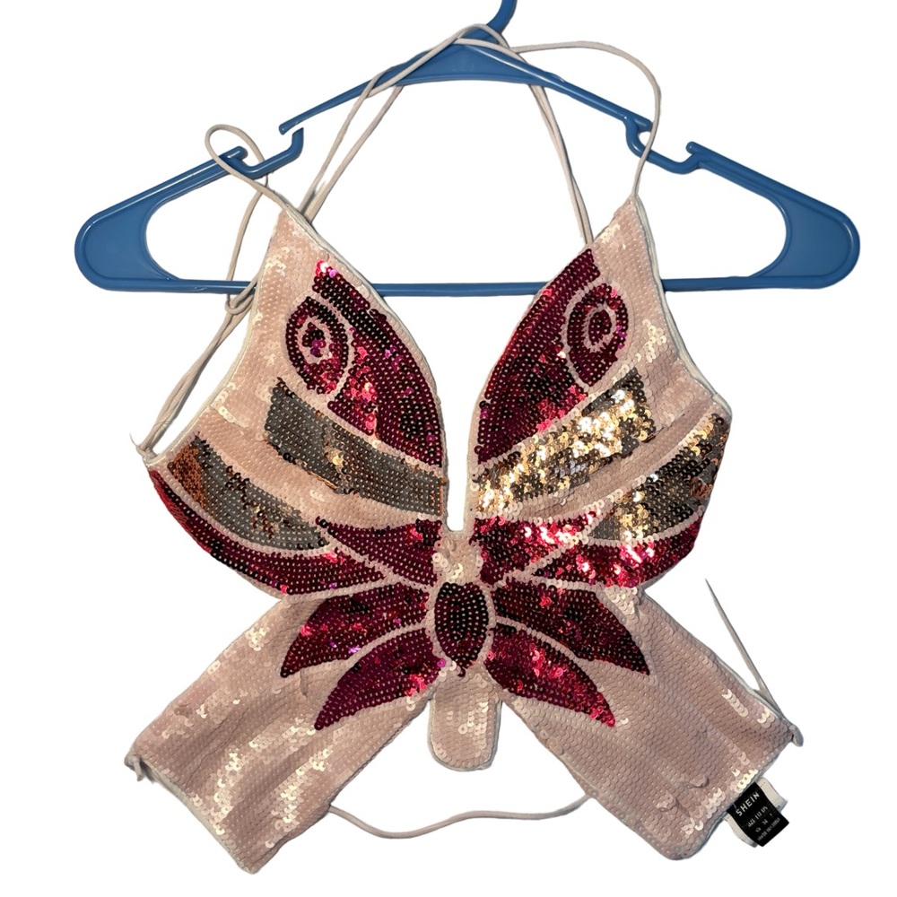 SHEIN PINK SEQUIN BUTTERFLY TOP